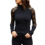Ladies Blouse Sexy Turtleneck Lace Stitching Solid Color Pit Strip Shirt Woman Blouse And Clothing Top Women's Clothing