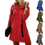 Vintage  Autumn Winter Women Loose Casual Zipper Solid Color Hoodie Long Sleeve Dress Pullover Daily Sweatshirt New Design Dress