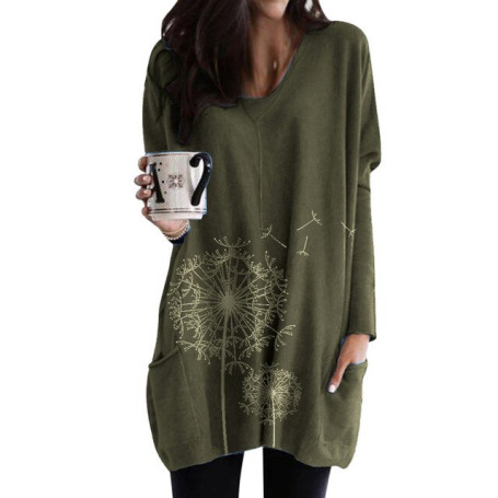 5xl Plus Size Printing Floral Blouse Female Casual V-neck Pocket Tunic Tops Long Sleeve Spring Shirts For Women Roupas Femininas
