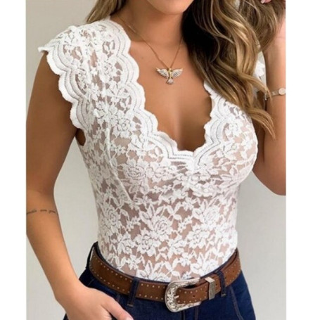 Lace Blouses Shirts Sexy Club Female Acrylic Shirts Deep V Summer Fashon Tops Lace Sexy V Neck Sleeveless Fashon Top