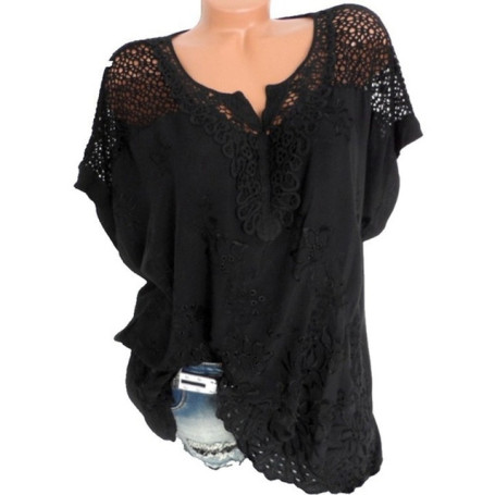 Large Size Loose Short-Sleeved Lace Women Blouses Cotton Blouses Summer Shirt Tops Sexy Fashion Women Shirt