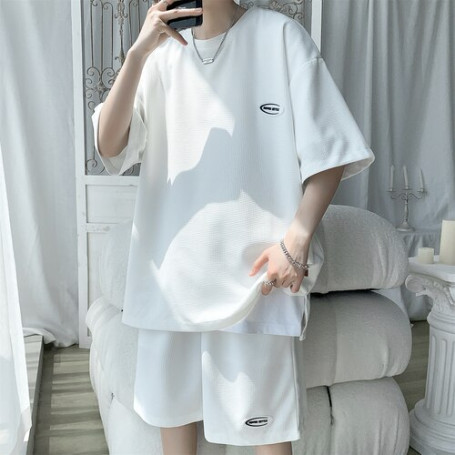 Legible Summer Solid Shorts Sets Men Casual Two Pieces Short Sleeve T Shirts and Short Pants Man