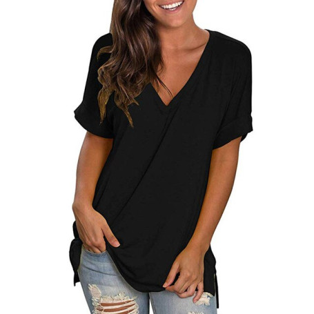 3xl- 5xl Summer V Neck tunic tops Short Sleeve Casual soild Shirt spring blouse women elegant plus size women clothing top mujer