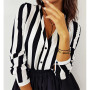 Women Striped Blouse Office Ladies Long Sleeve Shirt Blouses Fashion V-Neck Buttons Shirts Tops Women Clothes