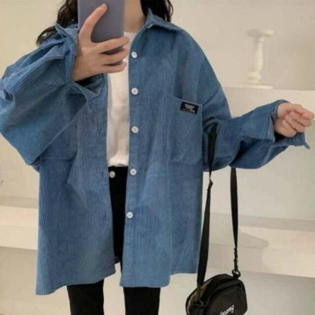 Blouses Shirts Women Solid Corduroy Loose Leisure All-match Korean Style Simple Chic Womens Outwear Street Harajuku Spring New