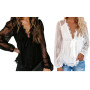 Tops Bowknot Embroidery Stitching Long Sleeve Fashion Women Lace Blouses Autumn Slim Blouses Tops Sexy V-neck Lace Casual Shirt