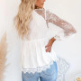 Tops Bowknot Embroidery Stitching Long Sleeve Fashion Women Lace Blouses Autumn Slim Blouses Tops Sexy V-neck Lace Casual Shirt