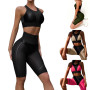 Sport Set High Elastic Patchwork Nylon 2 Piece Crop Top Bra Shorts for Women