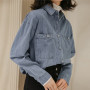 Casual Loose Women's Denim Shirts Spring Korean Fashion Dark Blue Jean Blouse Long Sleeve Classic Blusas Mujer De Moda