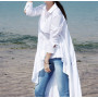 ASYMSAY Korean Style Irregular Long Shirt Blouse Fashion White Black Loose Coattail Hem Fit Solid Women Tops AZ9350