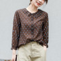 Spring Autumn New Korea Fashion Women 3/4 Sleeve Polka Dot Print Loose Shirts Sweet Cute Peter Pan Collar Blouses Tops V56