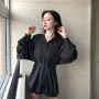 Women Blouses Chiffon Shirts Long Sleeve Spring Black BF Ulzzang Loose All-match Fashion Tops Chic Womens Students Casual Simple
