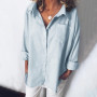 Women Cotton Linen Shirt Spring Autumn Casual Loose Long Sleeve Tops Fashion Pure Color Lapel Blouse Plus Size S-5XL White Blue