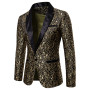 Gold Jacquard Bronzing Floral Blazer Suit Mens Single Button Blazer Jacket Wedding Dress Party Stage Singer Costume