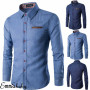 Men's Fashion Denim Dress Shirt Solid Color Long Sleeve Slim Fit Button Down Casual Top Male Luxury Formal Shirts