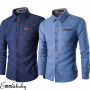 Men's Fashion Denim Dress Shirt Solid Color Long Sleeve Slim Fit Button Down Casual Top Male Luxury Formal Shirts