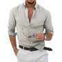 Men’s Shirt Long Sleeve Turn-down Collar Button Closure Solid Fall Tops for Casual Daily