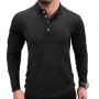 Men’ s T-Shirts Solid Color Turn-Down Collar Long Sleeve Ribbed Tops with Buttons Men Spring Fall Casual Outfit