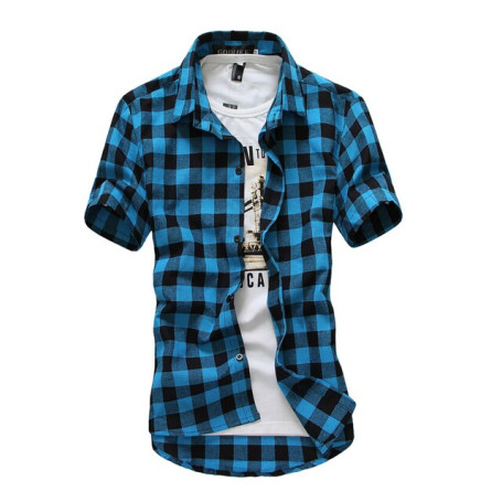 Men's Shirts Short Sleeve Plaid Button-Down Summer Casual Tops Tee Rugby Classic Shirts Clothing