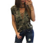 Camouflage Print Women Long Sleeve Slim Top Fashion V-Neck Lace-up Ladies Sexy Tee shirt Femme Army Style Casual Blouse elegant