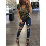 Camouflage Print Women Long Sleeve Slim Top Fashion V-Neck Lace-up Ladies Sexy Tee shirt Femme Army Style Casual Blouse elegant