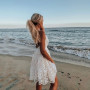 Boho Beach Summer Women Lace Mini Dress Elegant Sleeveless Off Shoulder Floral Sundress V Neck High waist Ladies Dresses