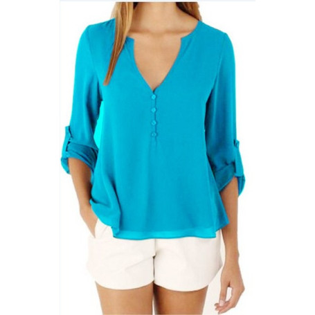 Blouse Women Ebay Hot Style Europe Temperament Women Long Sleeve v-neck Loose Unlined Blusa Feminina Vestidos YFF6116