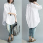 Women Shirts Puff Half Sleeve Oversized Plus Size Large Loose Blouse Stand Collar Bow Tops Fashion Lady Cotton Clothing