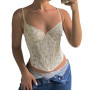 Xingqing y2k Corset Tops Women Sleeveless Short Summer Crop Top Shirt 2022 New Party T-shirts Sweet Aesthetic Floral Lace Cami