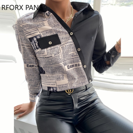 SpringLetter Print Long Sleeve Buttoned Up Shirt  Casual Shirt Long Sleeve Blouse