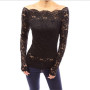 Sexy One Shoulder Women's Lace Blouse Top Black White Long  Sleeve Shirts Ladies Party Wedding Blouses Tops Women Clothing