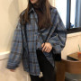 HStar Women Spring Long Sleeve Blouse Loose Female Plaid Blouse Shirts Casual Street Lady Korean Oversized Top Shirts
