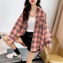 Shirts Women Solid Plaid Chic Outwear Loose 2XL Oversize Chic Womens Korean Style Sweet All-match Elegant Design Blouses Ulzzang