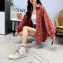Shirts Women Solid Plaid Chic Outwear Loose 2XL Oversize Chic Womens Korean Style Sweet All-match Elegant Design Blouses Ulzzang