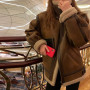 Women Faux Leather Fur Coats Sheep Leather Shearling Thicken Jacket Lady Fashion Long Sleeve Zipped Outerwear Winter Warm Coat