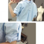Womens Loose Blouse Shirts Blusas Holidays Spring Summer Long Turning Sleeve Tops and Blouses Casual Linen Blue Beach Women