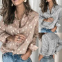 Women Dot Print Formal Luxury Champagne Blouses Office Lady Shirt And Blouses Lapel Neck Button Polka Dots Print Slim Shirt