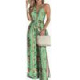 Women Floral Print Long Jumpsuits Summer Sleeveless Deep V-neck Backless Halter Loose Jumpsuit For Holiday Club picnic