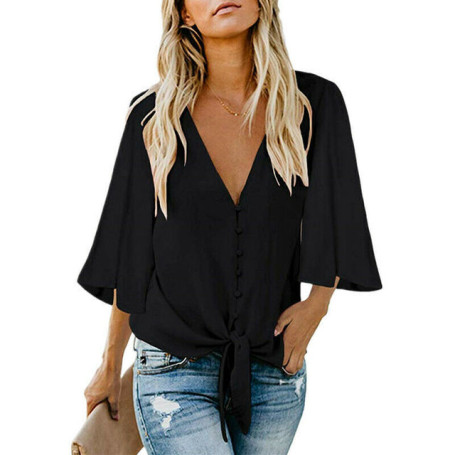 Womens Shirt V-Neck Ruffle Sleeve Tunic Loose Shirts Women Tops Blouse Women Plus Size Top