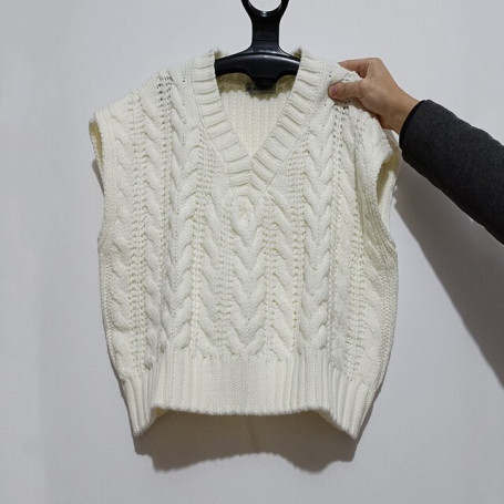 Ardm Fashion Twist Sweater Vest Pink V Collar Oversize Vintage Kintted Jumper Cross Lace Up White Femme Veste Chic Tops Pullover