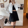 Shirts Women White Crop Top Fashion Long Sleeve Spring All-match Vintage Simple Korean Leisure Pocket Students Cloth Femme Chic