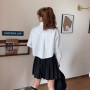 Shirts Women White Crop Top Fashion Long Sleeve Spring All-match Vintage Simple Korean Leisure Pocket Students Cloth Femme Chic