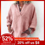 Loose Cotton Linen Female Tunic Casual Long Sleeve Plus Size Shirt Blouse Autumn Turn Down Collar Pocket Womens Tops And Blouses