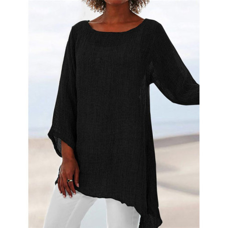 Long Sleeve Women Blouse Plus Size Solid Balck Shirt Casual O Neck Retro Thin Female Tunic Cotton Linen Womens Tops And Blouses
