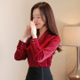 V-Neck Artificial Silk Blouses Women Wear to Work Chiffon Shirts S-XXL Femme Blusas White Red Black Pink Ladies Satin Tops