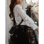 Sexy Women Lace Hollow Out Blouses Tops Elegant Female Loose High Neck Blouses Casual Lace Embroidery Long Sleeve White Shirts