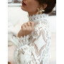 Sexy Women Lace Hollow Out Blouses Tops Elegant Female Loose High Neck Blouses Casual Lace Embroidery Long Sleeve White Shirts