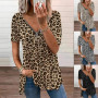 Leopard Print T-shirt 2021 Summer Women Tops Sexy V-neck Zipper Short-sleeved Tees Pullover Loose Casual Tops for Women