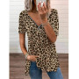 Leopard Print T-shirt 2021 Summer Women Tops Sexy V-neck Zipper Short-sleeved Tees Pullover Loose Casual Tops for Women