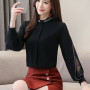 Sexy Casual Hollow out Mesh korean Shirt Elegant Slim Stand Collar Women Tops blusa Chiffon Women Blouse Diamonds